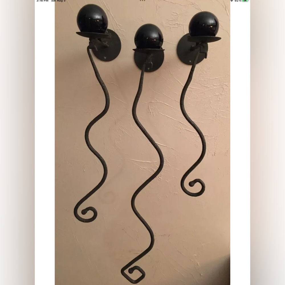 Ganz Set/3 Wrought Iron Wall Mount Sconces Purple Glass Candle Holders